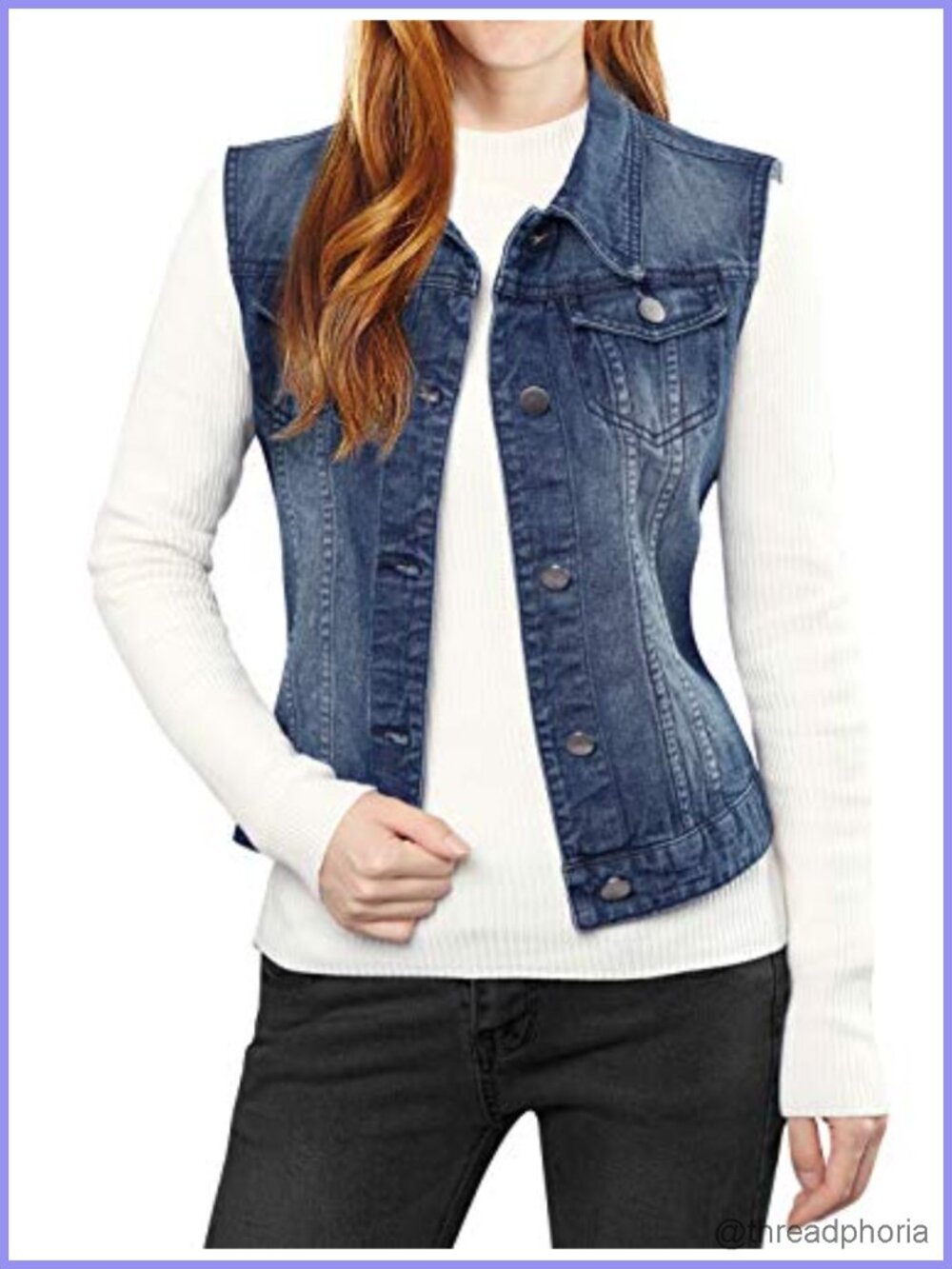 Washed Denim Vest Jacket Sleeveless Button Down Womens Jean Vest